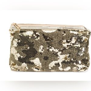 IMOSHION sequin cosmetic bag Sequin Clutch with Gold and Silver Accents
